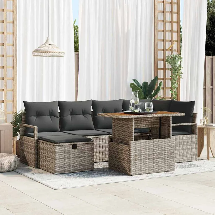 Ensemble de canapé de jardin 7 pcs Gris polyrotin