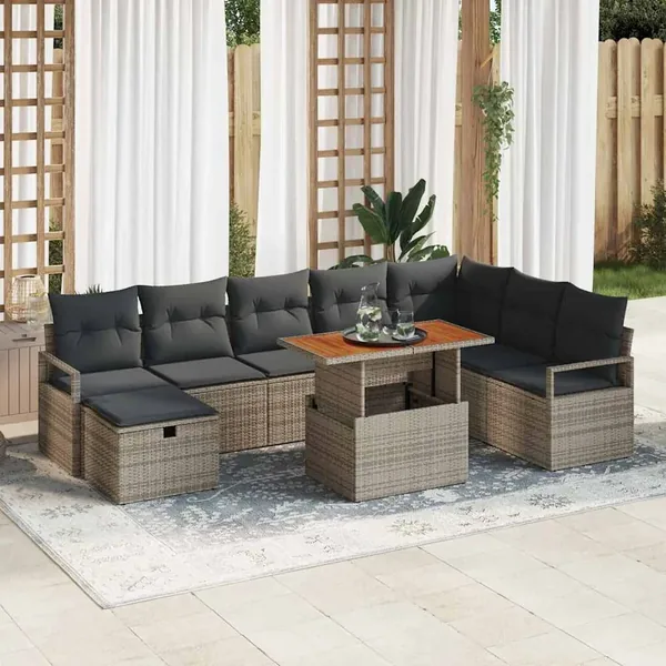 Ensemble de canapé de jardin 9 pcs Gris polyrotin
