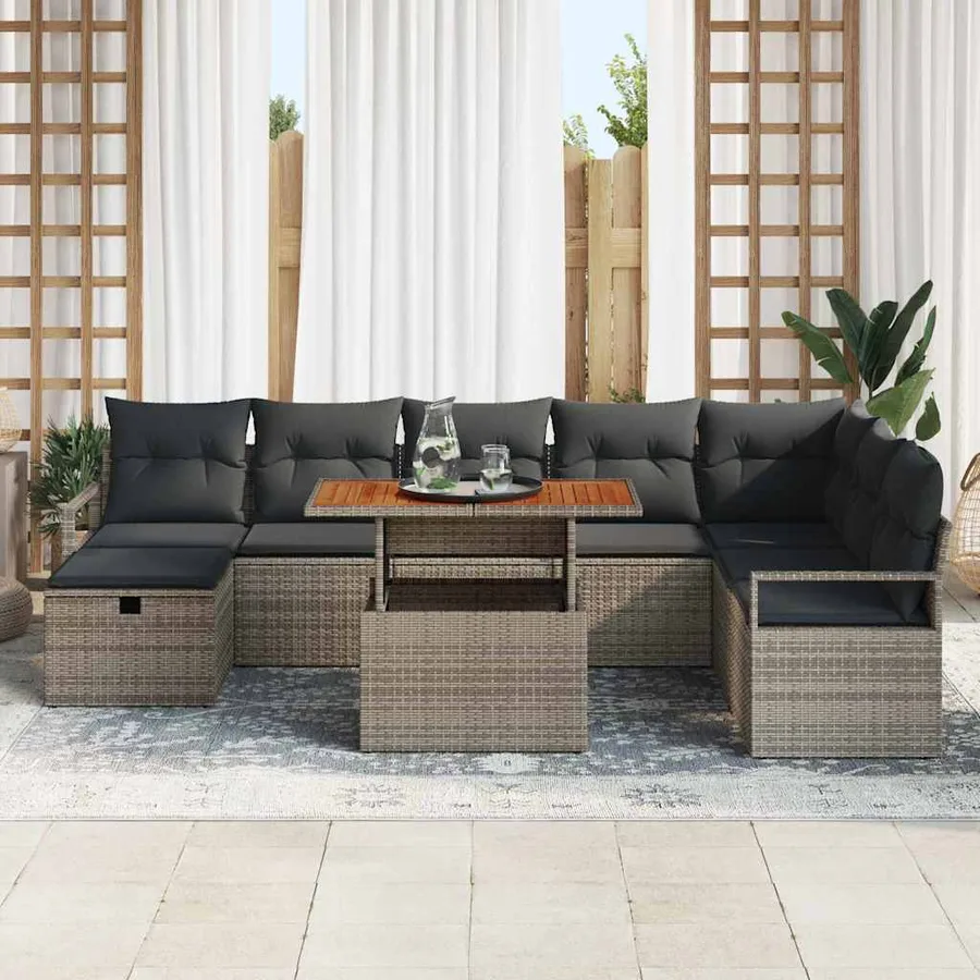 Ensemble de canapé de jardin 9 pcs Gris polyrotin - 3