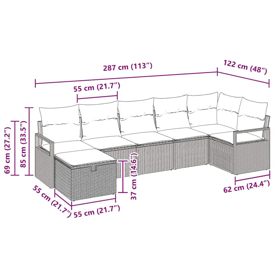 Ensemble de Canapés avec coussin 5 pcs polyrotin - 14