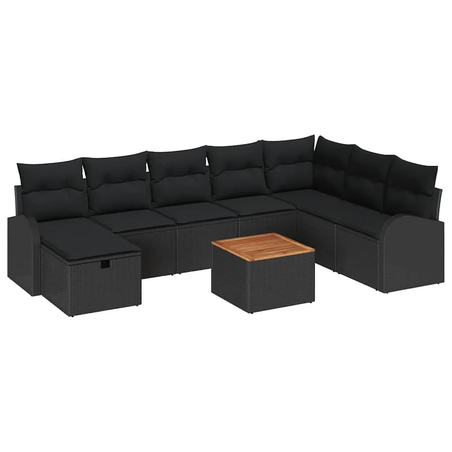 Ensemble de canapé de jardin avec coussin 9 pcs Noir polyrotin - 2