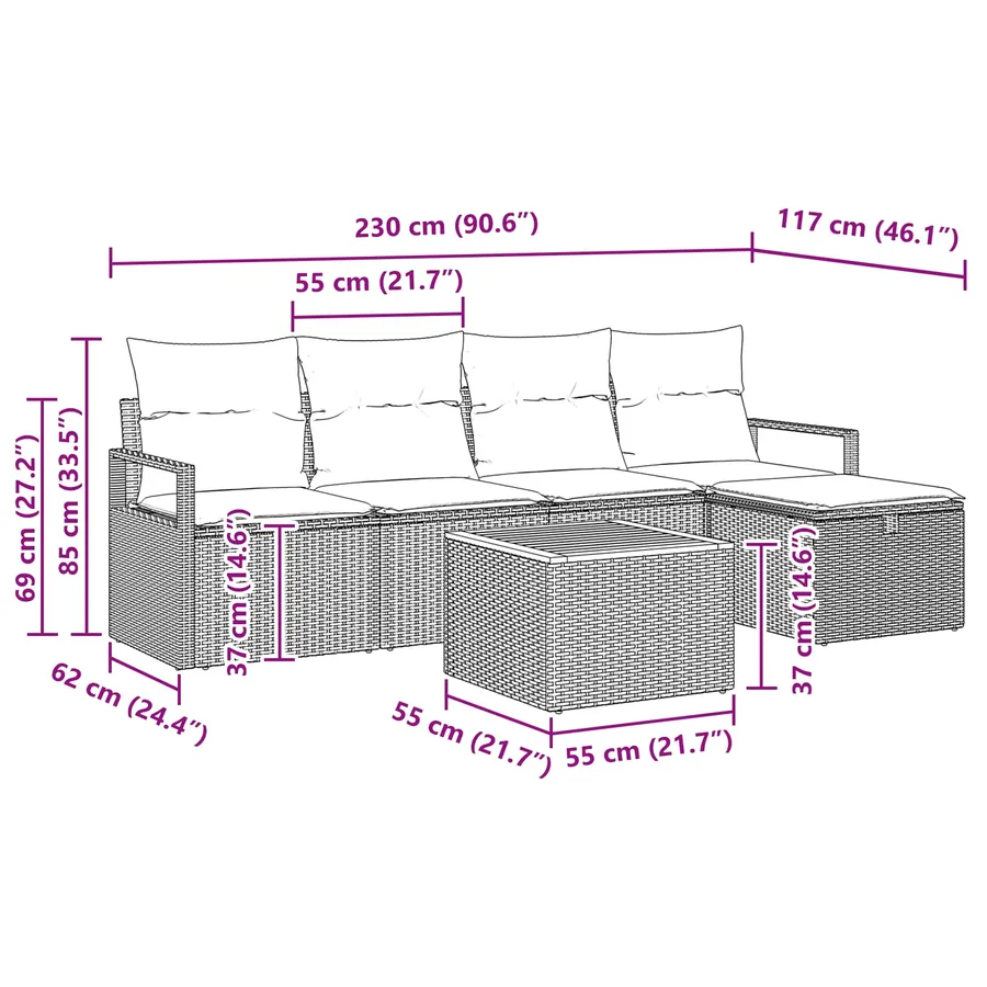 Ensemble de canapé de jardin avec coussin 6 pcs Gris Poly rotin - 2