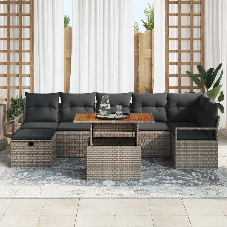 Ensemble de canapé de jardin 8 pcs Gris polyrotin - 3
