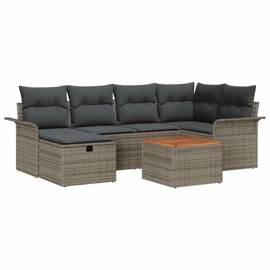 Ensemble de canapé de jardin avec coussin 7 pcs Gris Poly rotin - 2