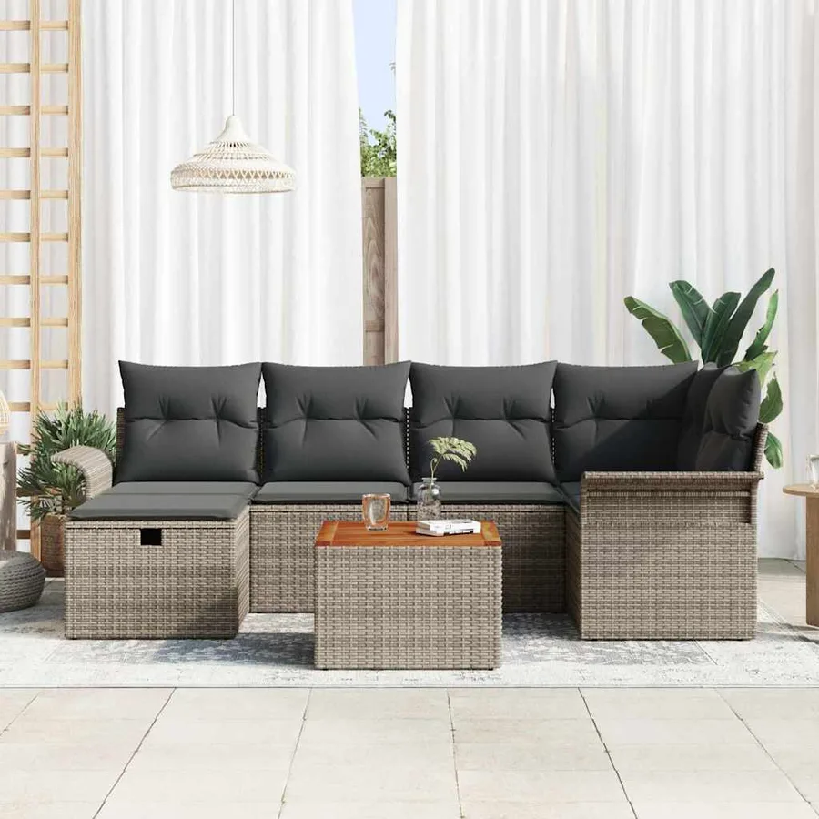 Ensemble de canapé de jardin avec coussin 7 pcs Gris Poly rotin - 3