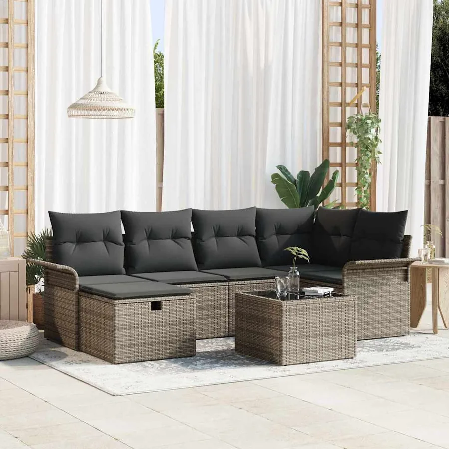 Ensemble de canapé de jardin avec coussin 7 pcs Poly rotin