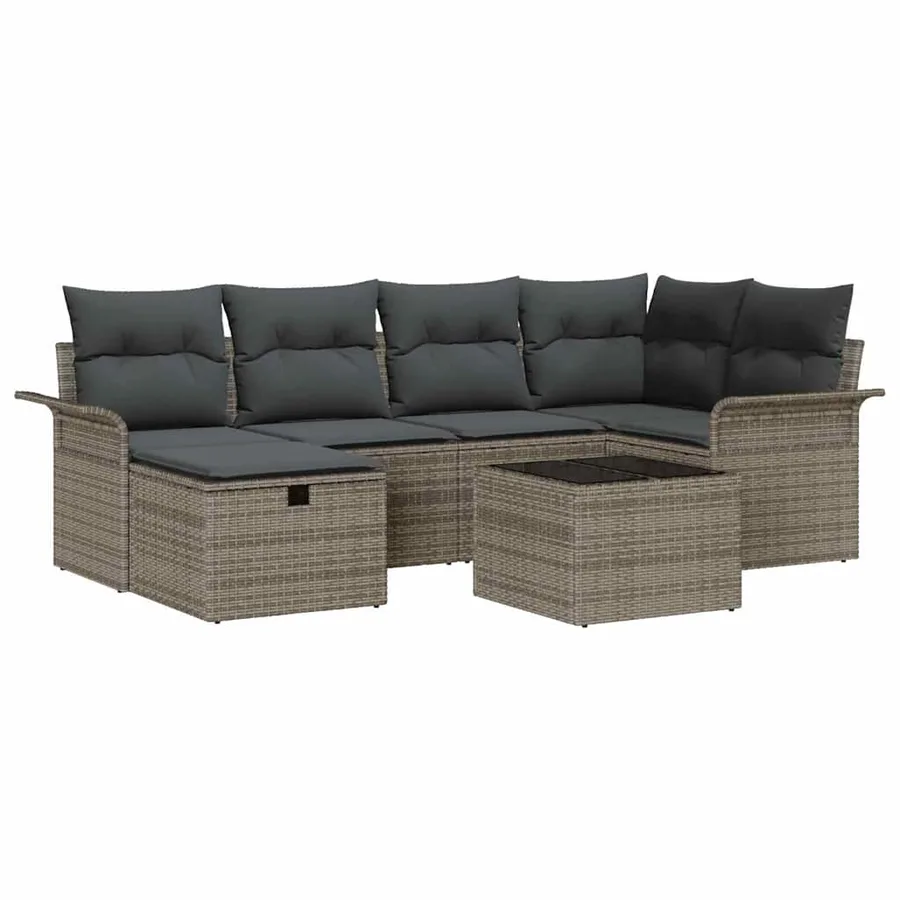 Ensemble de canapé de jardin avec coussin 7 pcs Poly rotin - 2