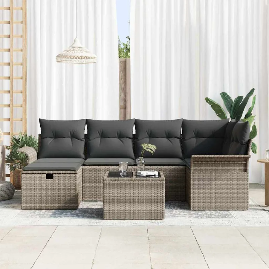 Ensemble de canapé de jardin avec coussin 7 pcs Poly rotin - 3