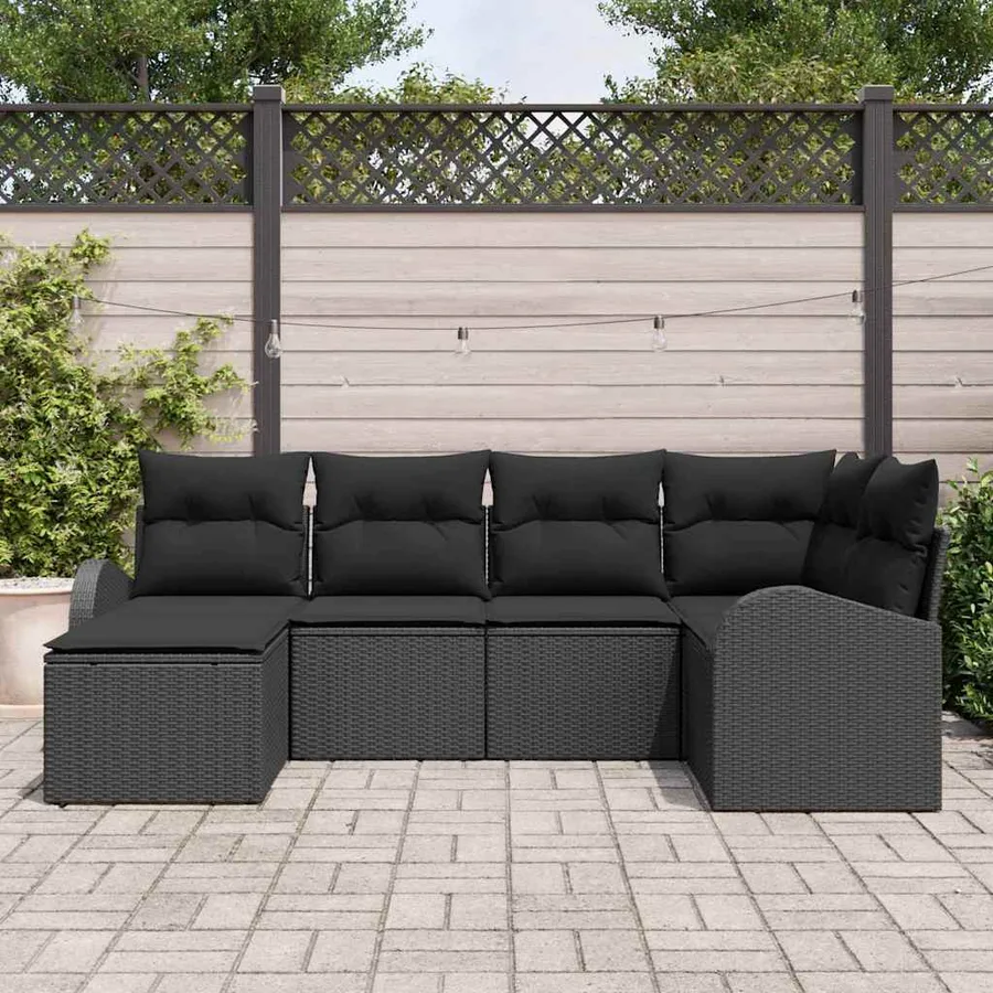 Ensemble de canapé de jardin 6 pcs Noir polyrotin - 3