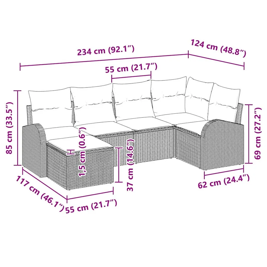 Ensemble de canapé de jardin 6 pcs Noir polyrotin - 9