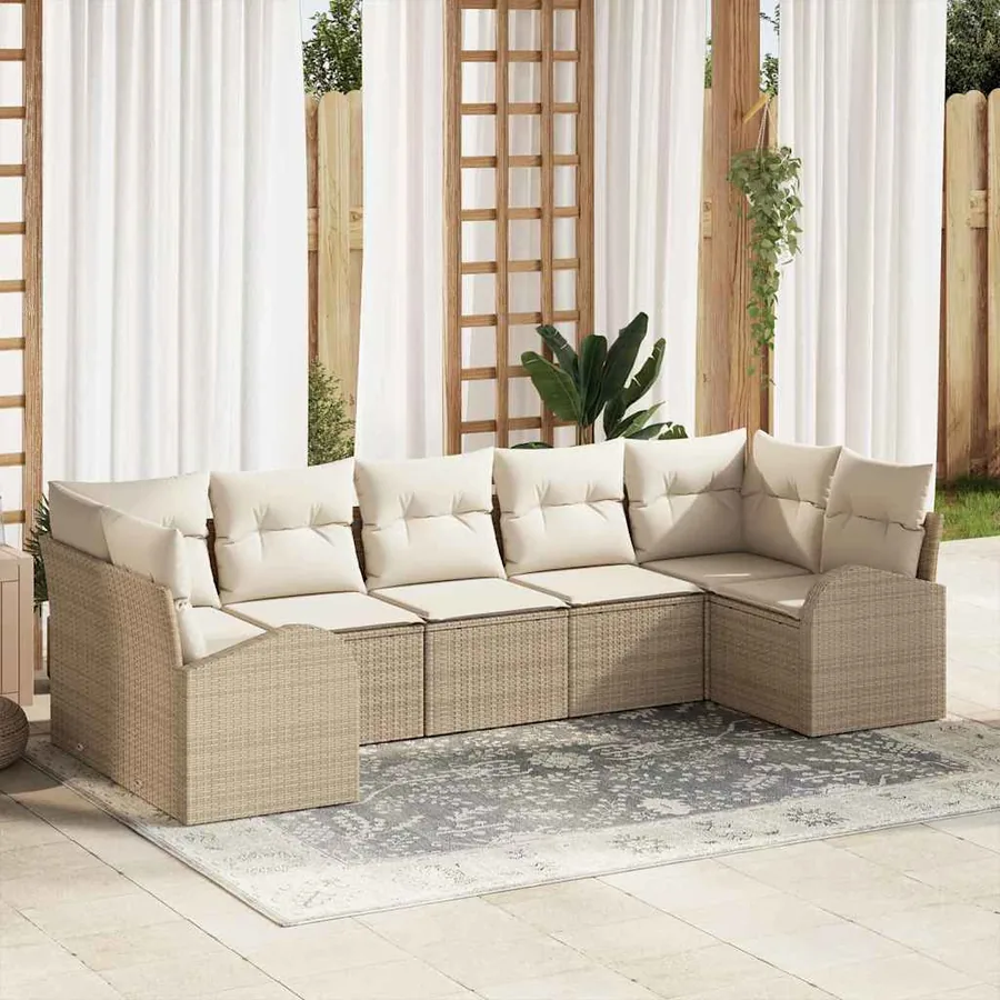 Ensemble de canapé de jardin 7 pcs Beige Poly Rattan