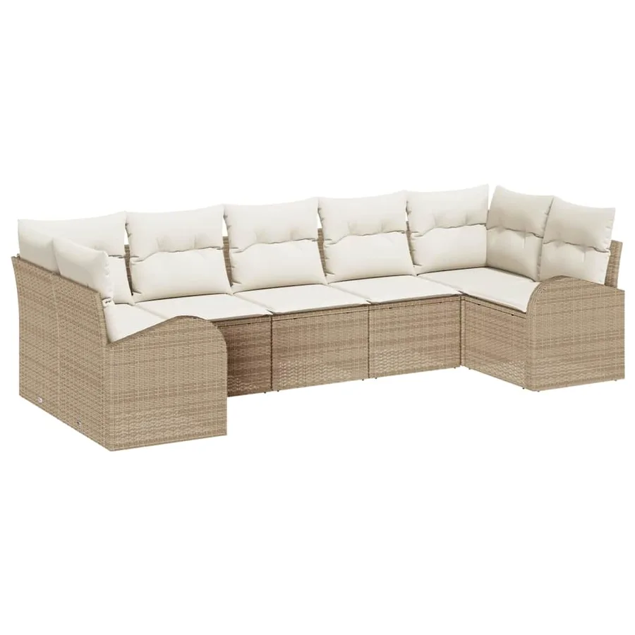 Ensemble de canapé de jardin 7 pcs Beige Poly Rattan - 2