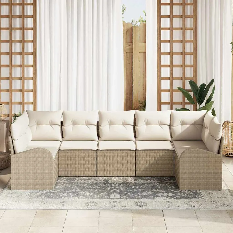 Ensemble de canapé de jardin 7 pcs Beige Poly Rattan - 3