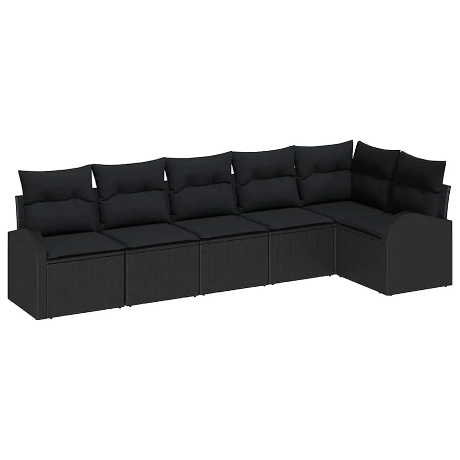 Ensemble de canapé de jardin avec coussin 6 pcs Noir Poly rotin - 2