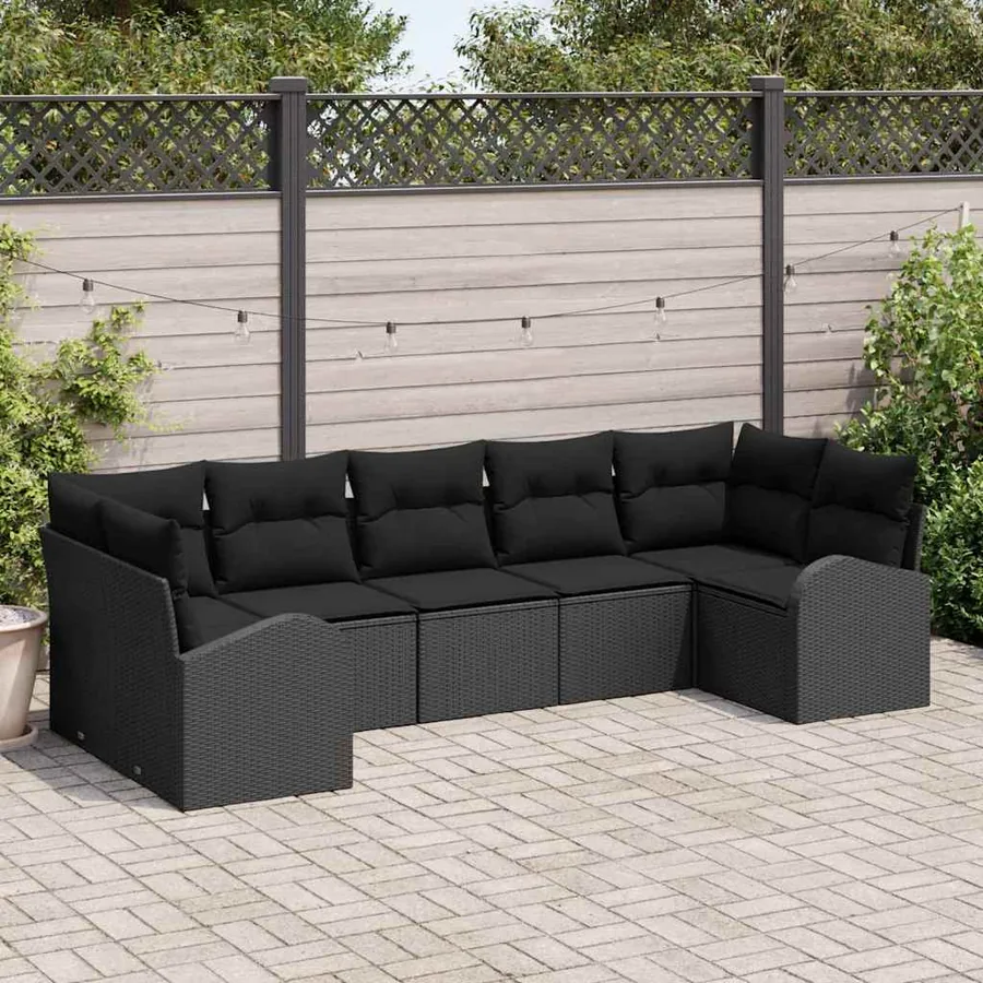 Ensemble de canapé de jardin 7 pcs Noir Poly Rattan