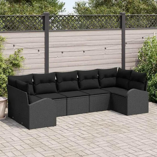 Ensemble de canapé de jardin 7 pcs Noir Poly Rattan