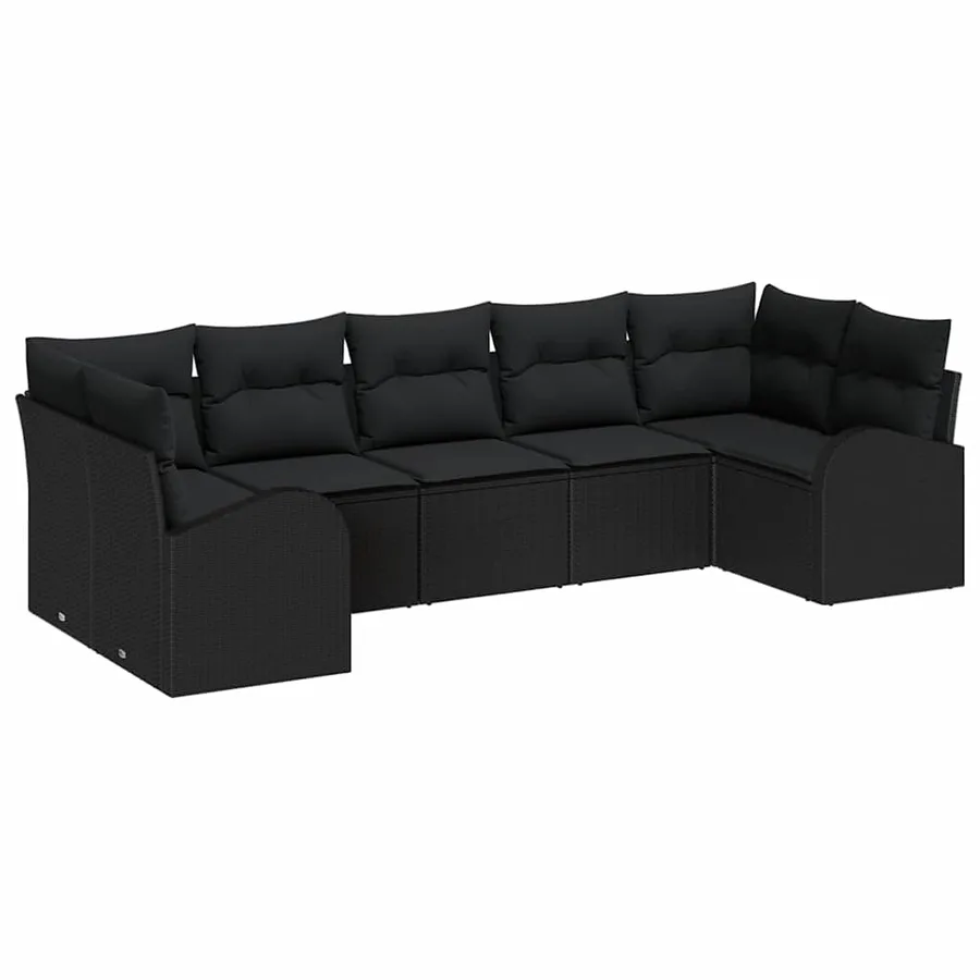 Ensemble de canapé de jardin 7 pcs Noir Poly Rattan - 2
