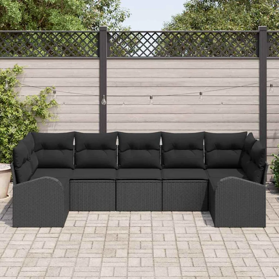 Ensemble de canapé de jardin 7 pcs Noir Poly Rattan - 3