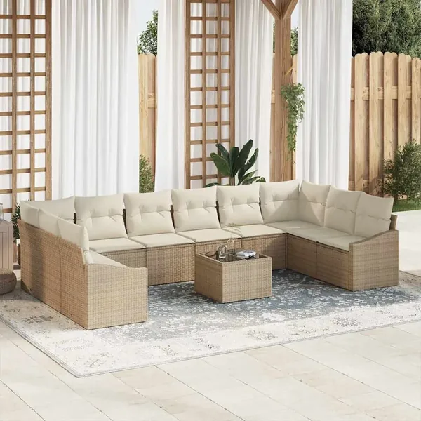 Ensemble de Canapés avec coussin 11 pcs Beige polyrotin