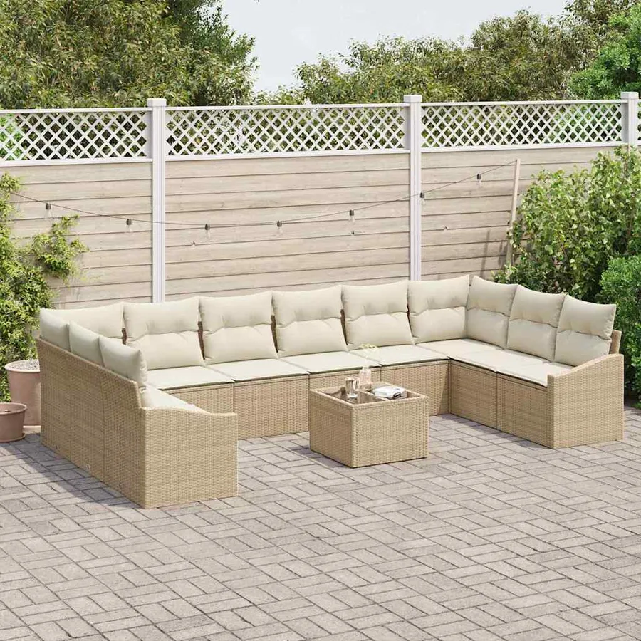 Ensemble de Canapés avec coussin 11 pcs Beige polyrotin - 3