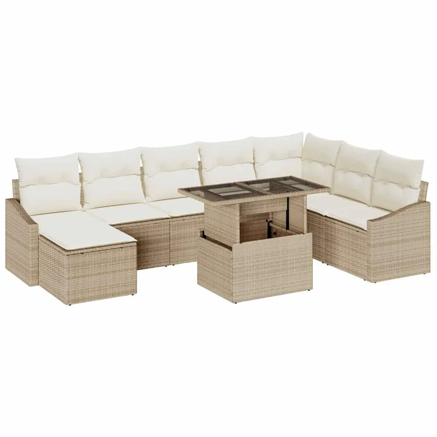 Ensemble de Canapés avec coussin 9 pcs Beige et crème polyrotin - 2