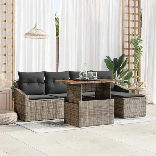 Ensemble de canapé de jardin 6 pcs Gris Poly rotin