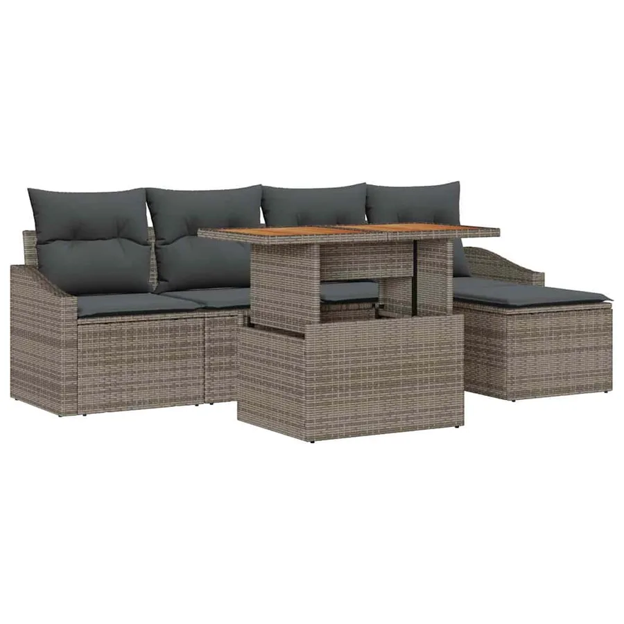 Ensemble de canapé de jardin 6 pcs Gris Poly rotin - 2