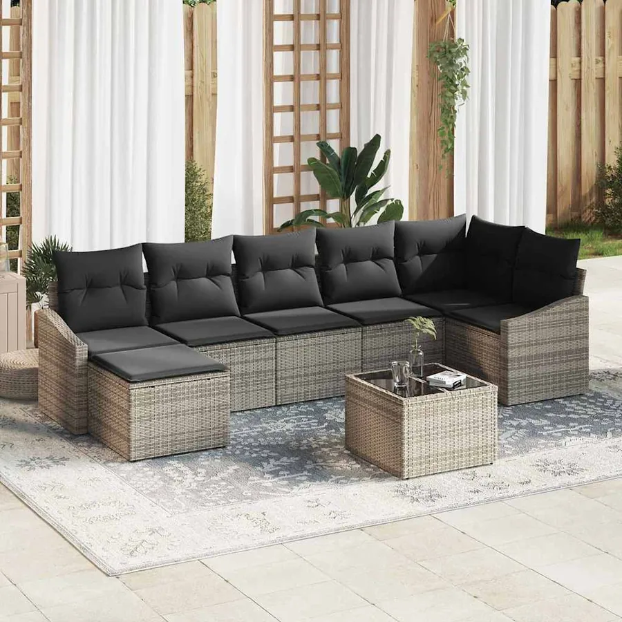 Ensemble de canapé de jardin 8 pcs Gris clair polyrotin