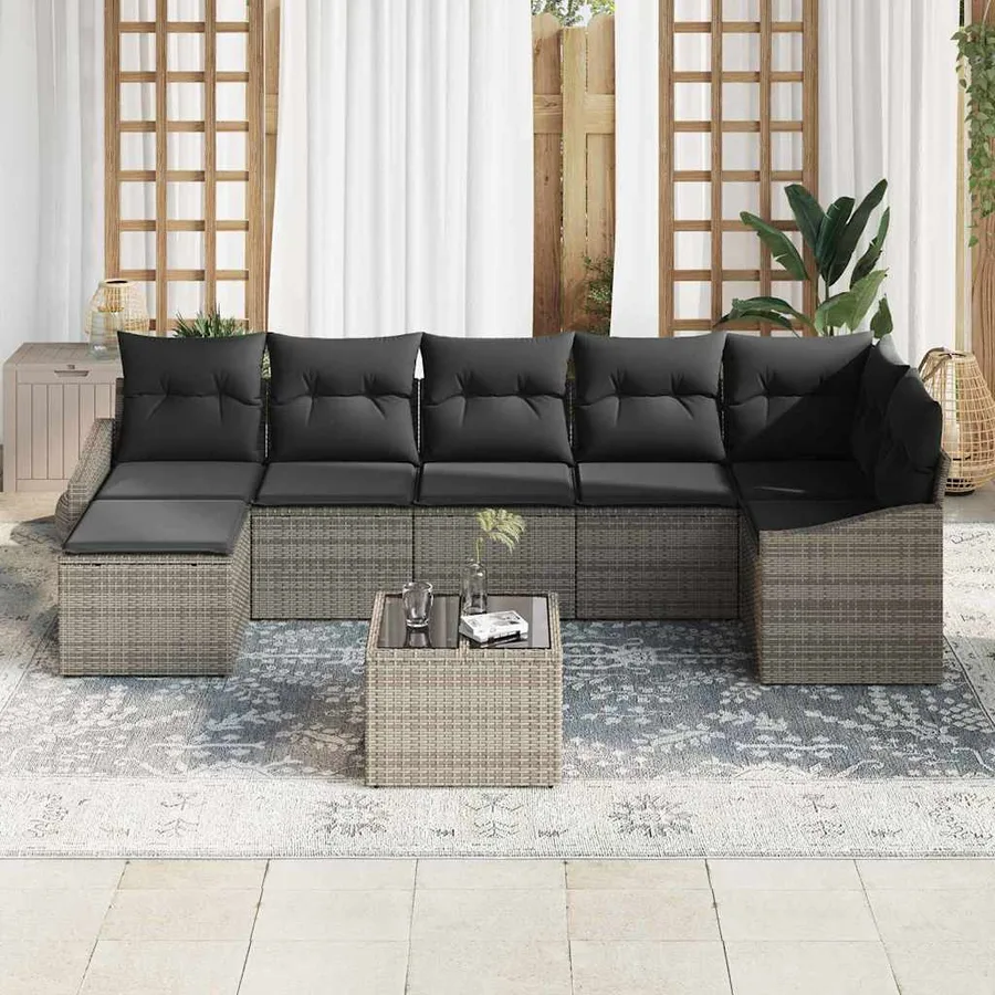 Ensemble de canapé de jardin 8 pcs Gris clair polyrotin - 3