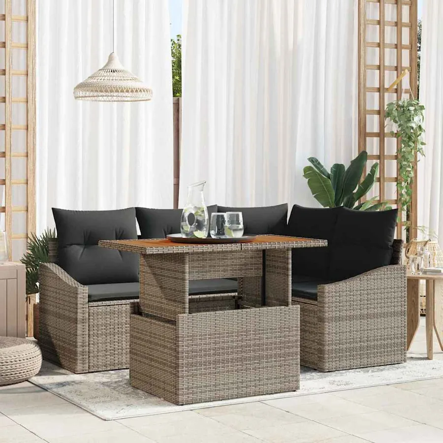 Ensemble de canapé de jardin 5 pcs Gris Poly rotin