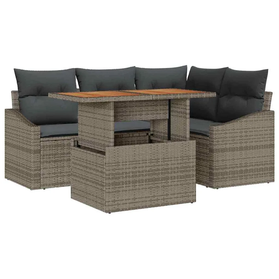 Ensemble de canapé de jardin 5 pcs Gris Poly rotin - 2