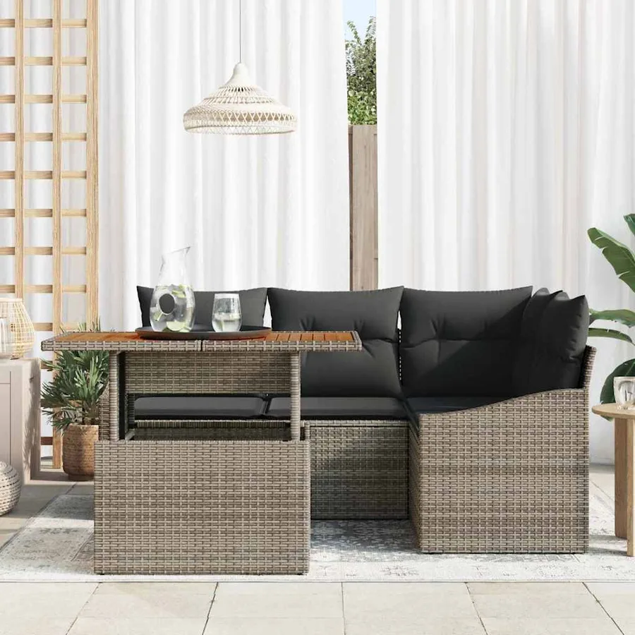 Ensemble de canapé de jardin 5 pcs Gris Poly rotin - 3