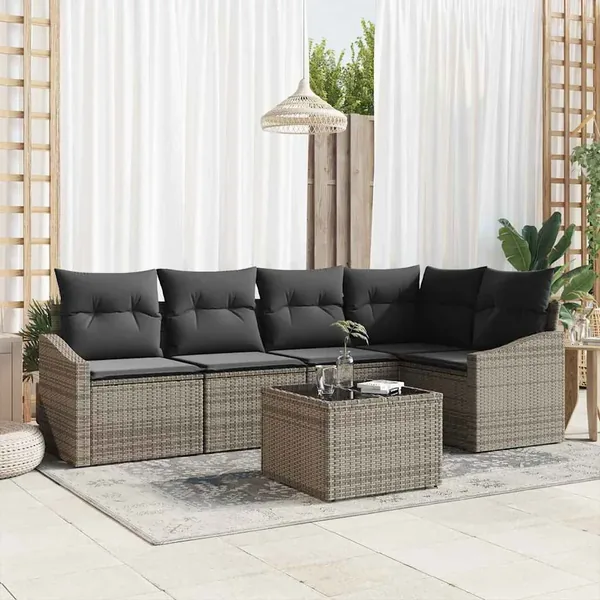 Ensemble de canapé de jardin 6 pcs Gris clair polyrotin