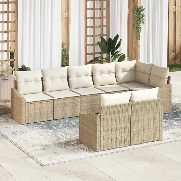 Ensemble de Canapés avec coussin 8 pcs Beige polyrotin