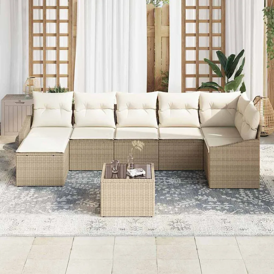 Ensemble de Canapés avec coussin 8 pcs Beige polyrotin - 3