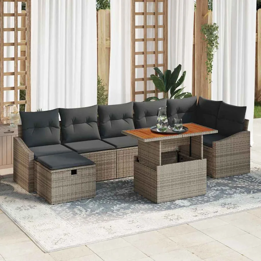 Ensemble de canapé de jardin 8 pcs Gris polyrotin