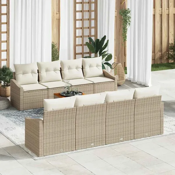 Ensemble de canapé de jardin avec coussin 9 pcs Beige polyrotin