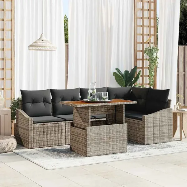 Ensemble de canapé de jardin 6 pcs Gris Poly rotin