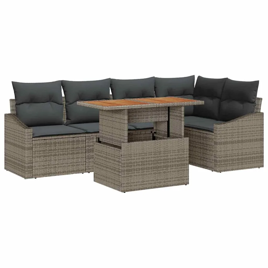 Ensemble de canapé de jardin 6 pcs Gris Poly rotin - 2