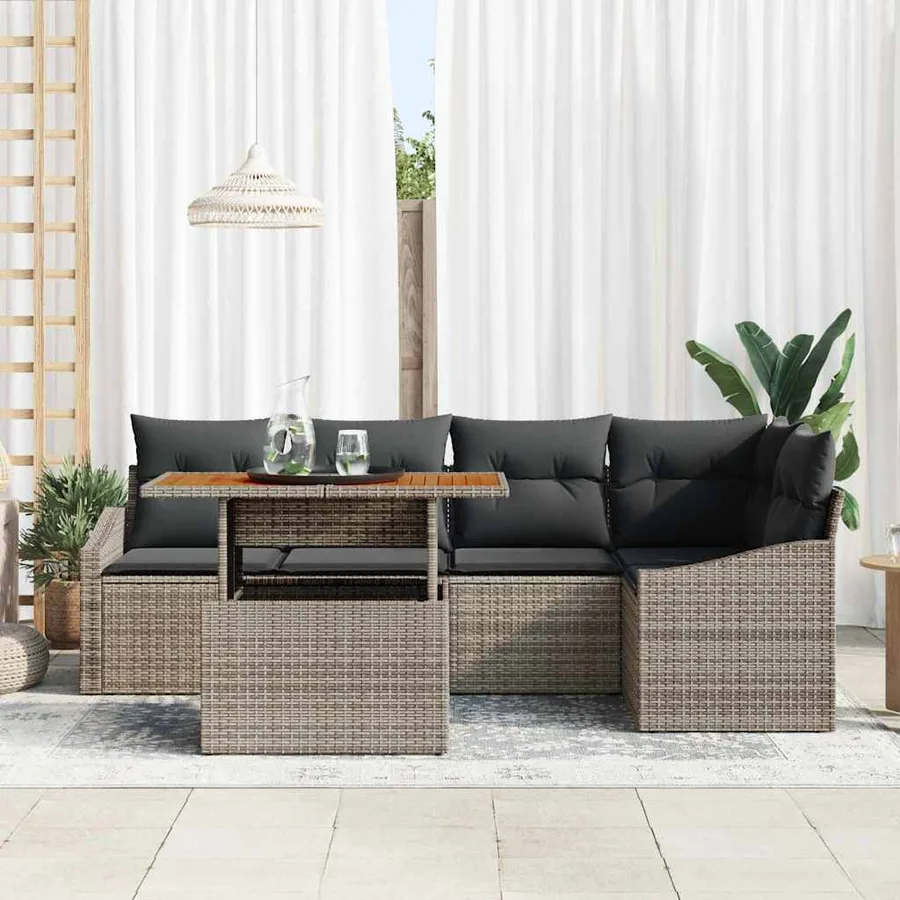 Ensemble de canapé de jardin 6 pcs Gris Poly rotin - 3