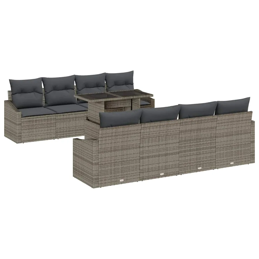 Ensemble de canapé de jardin avec coussin 9 pcs Gris polyrotin - 2