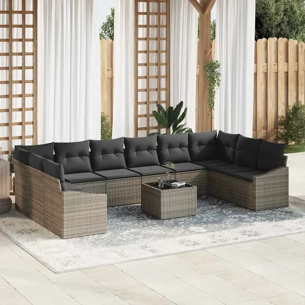 Ensemble de canapé de jardin avec stockage Gris clair polyrotin