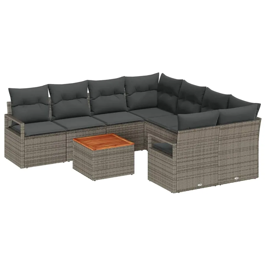 Ensemble de canapé de jardin avec coussin 9 pcs Gris polyrotin - 2