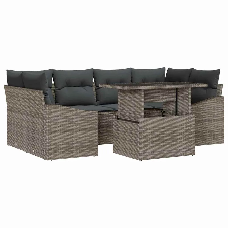 Ensemble de canapé de jardin 7 pcs Gris Poly rotin - 2