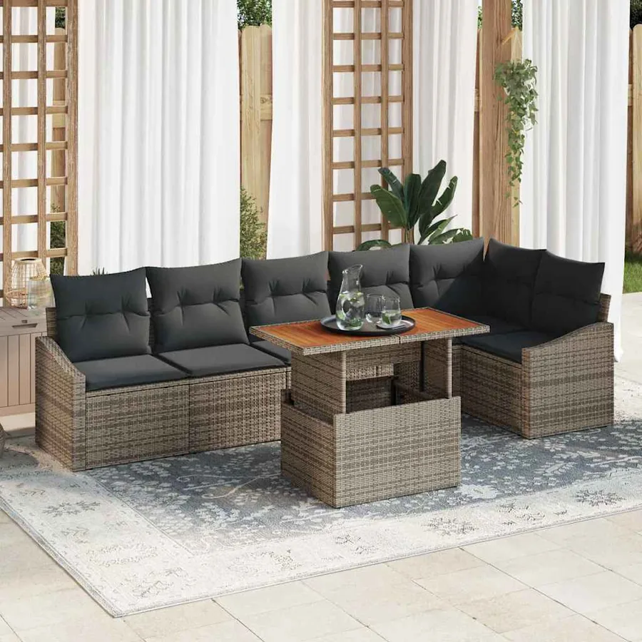 Ensemble de canapé de jardin 7 pcs Gris Poly rotin