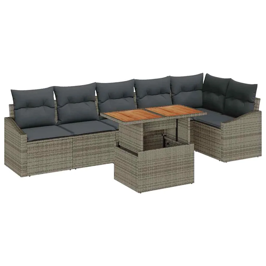 Ensemble de canapé de jardin 7 pcs Gris Poly rotin - 2