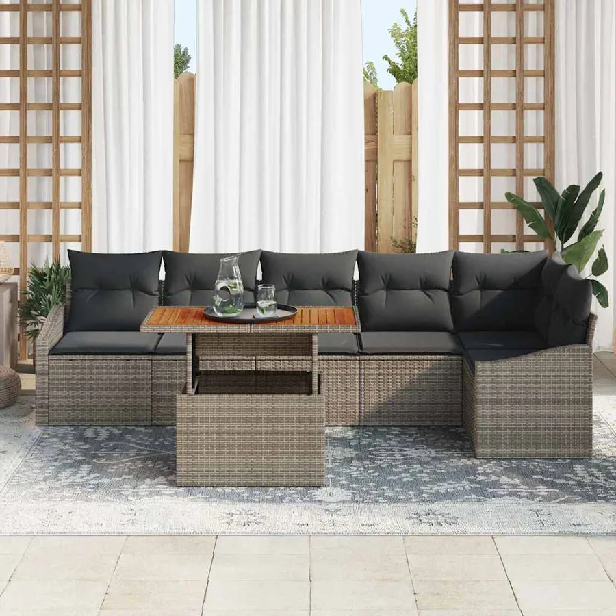 Ensemble de canapé de jardin 7 pcs Gris Poly rotin - 3