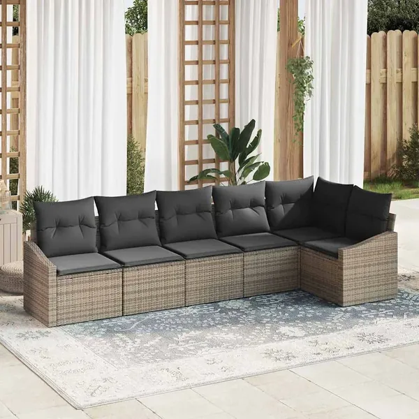 Ensemble de canapé de jardin avec coussin 6 pcs Gris polyrotin