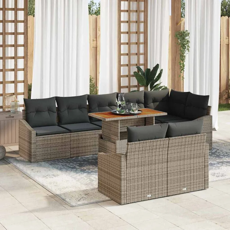 Ensemble de canapé de jardin 9 pcs Gris Poly rotin