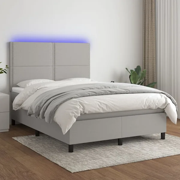 Sommier à lattes de lit et matelas et LED Gris clair 140x200 cm